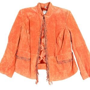women's Orange leather frayed Pamela McCoy collection jacket 1X good